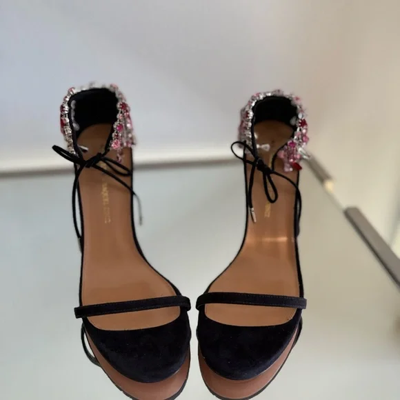 New AQUAZZURA Moonwalk 105 crystal-embellished suede sandals 39.5 $1,895 - Picture 10 of 11